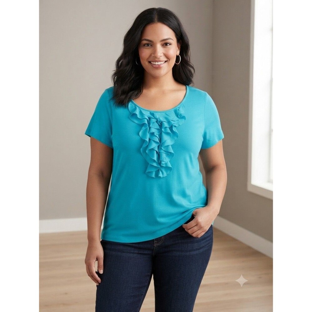 Cato Blue Short Sleeve Blouse With Ruffles